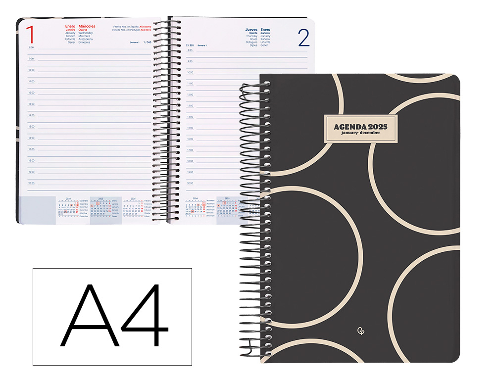 [170380] Agenda espiral liderpapel classic a4 2025 dia pagina blanco y negro 2 papel 70 gr