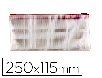 [152879] Bolsa multiusos q-connect malla cheque 250x115 mm apertura superior con cremallera rojo