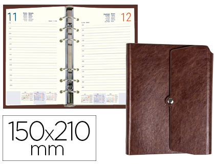 [7110] Agenda anillas liderpapel tinde 15x21 cm dia pagina marron simil piel envejecida papel 70 gr