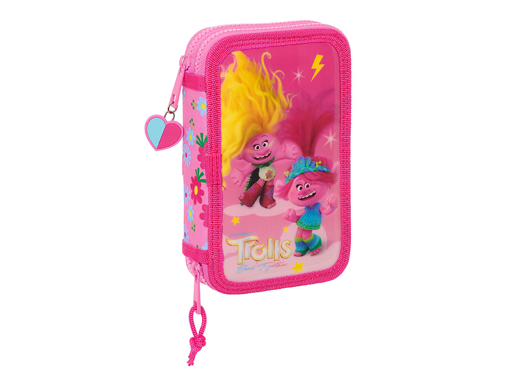 [236507] Plumier escolar safta doble pequeño 28 piezas trolls 3 40x125x195 mm