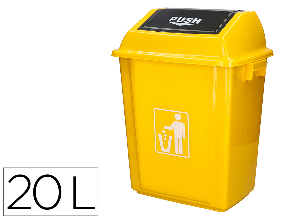 [166536] Papelera contenedor q-connect plastico con tapa de balancin 20 litros amarillo 340x240x450 mm