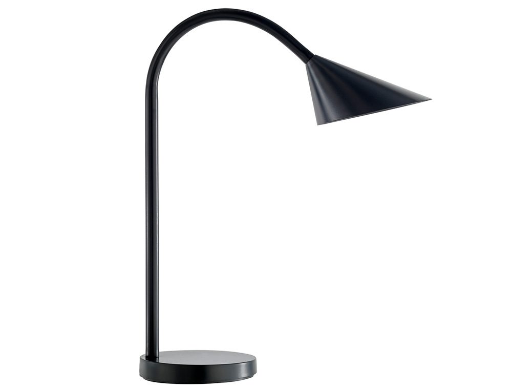 [154382] Lampara de escritorio unilux sol led 4w brazo flexible abs y metal negro base 14 cm diametro