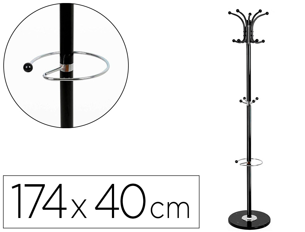 [152883] Perchero metalico q-connect negro de pie 10 colgadores y paraguero 174x40 cm