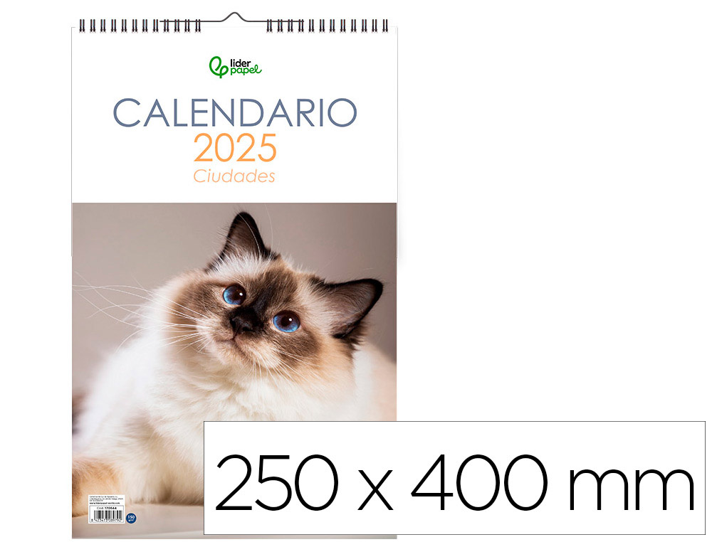 [170644] Calendario espiral pared liderpapel imagenes gatos 2025 para escribir 25x40 cm papel 157 gr