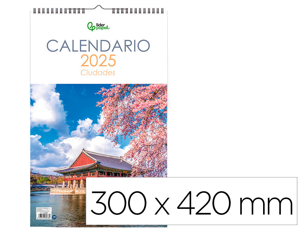 [170643] Calendario espiral pared liderpapel imagenes ciudades 2025 para escribir 25x40 cm papel 157 gr