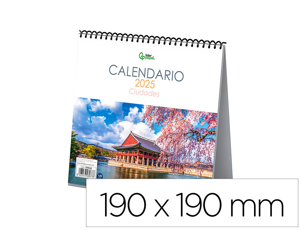 [170640] Calendario espiral triangular liderpapel de sobremesa imagenes 2025 19x19 cm papel 128 gr con pegatinas