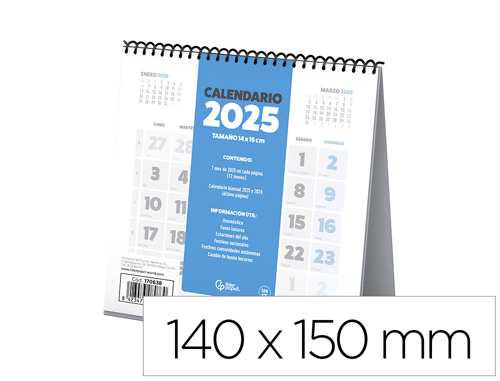 [170638] Calendario espiral triangular liderpapel de sobremesa serie clasico 2025 14x15 cm papel 128 gr