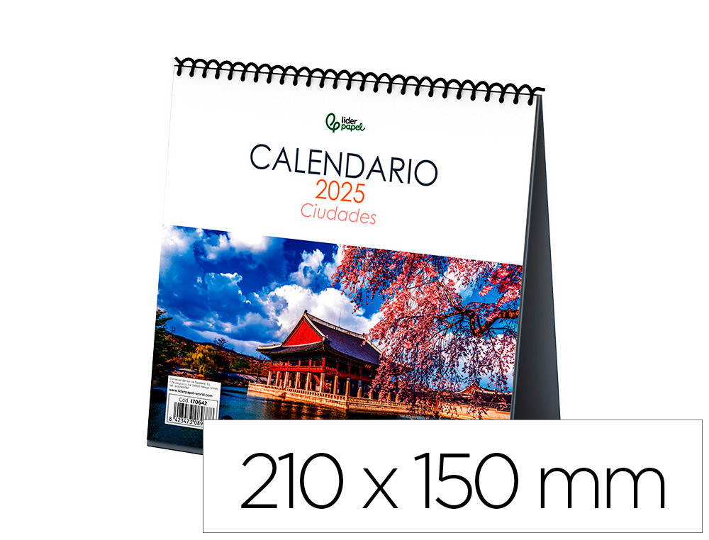 [170635] Calendario espiral triangular liderpapel de sobremesa imagenes 2025 21x15 cm papel 128 gr con pegatinas