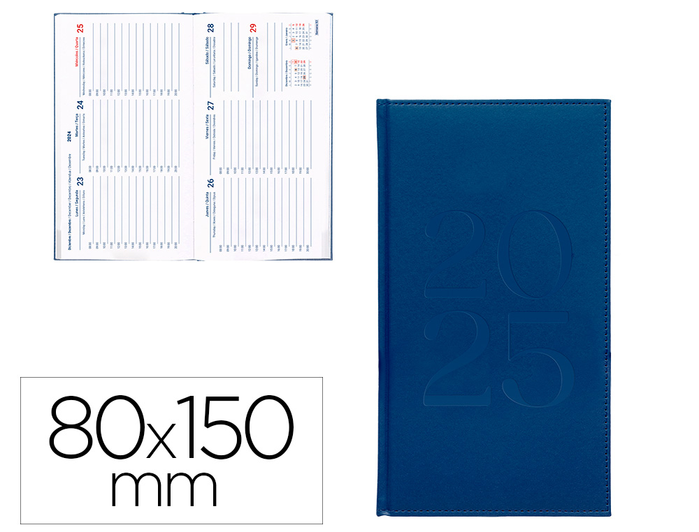 [170500] Agenda encuadernada liderpapel creta 80x150 mm 2025 semana vista azul papel 70 gr