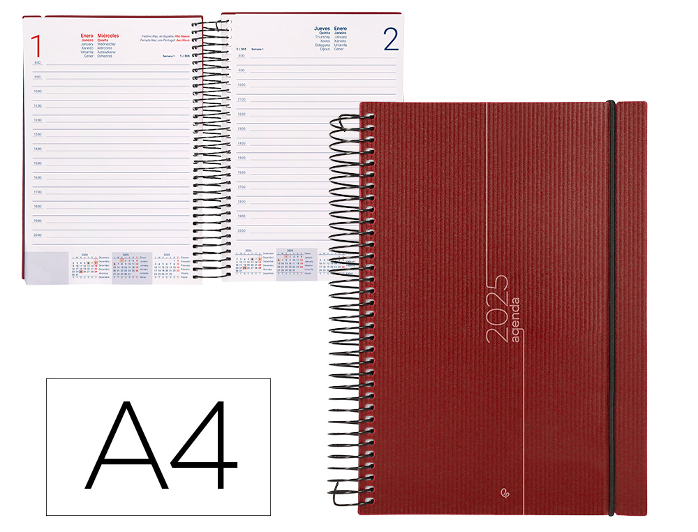 [170452] Agenda espiral liderpapel olbia a4 2025 dia pagina rojo papel 60 gr