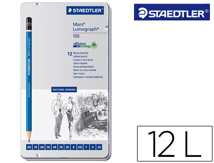 [77496] Lapices de grafito staedtler mars lumograph 100 caja metalica de 12 lapices 8b- 7b-6b-5b-4b-3b-2b-b-hb-f-h-2h