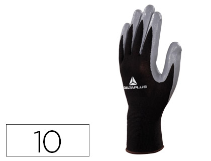 [75858] Guantes deltaplus de punto poliester palma de nitrilo especial para mecanica grasas aceites negro-gris talla 10