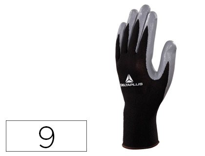 [75857] Guantes deltaplus de punto poliester palma de nitrilo especial para mecanica grasas aceites negro-gris talla 9