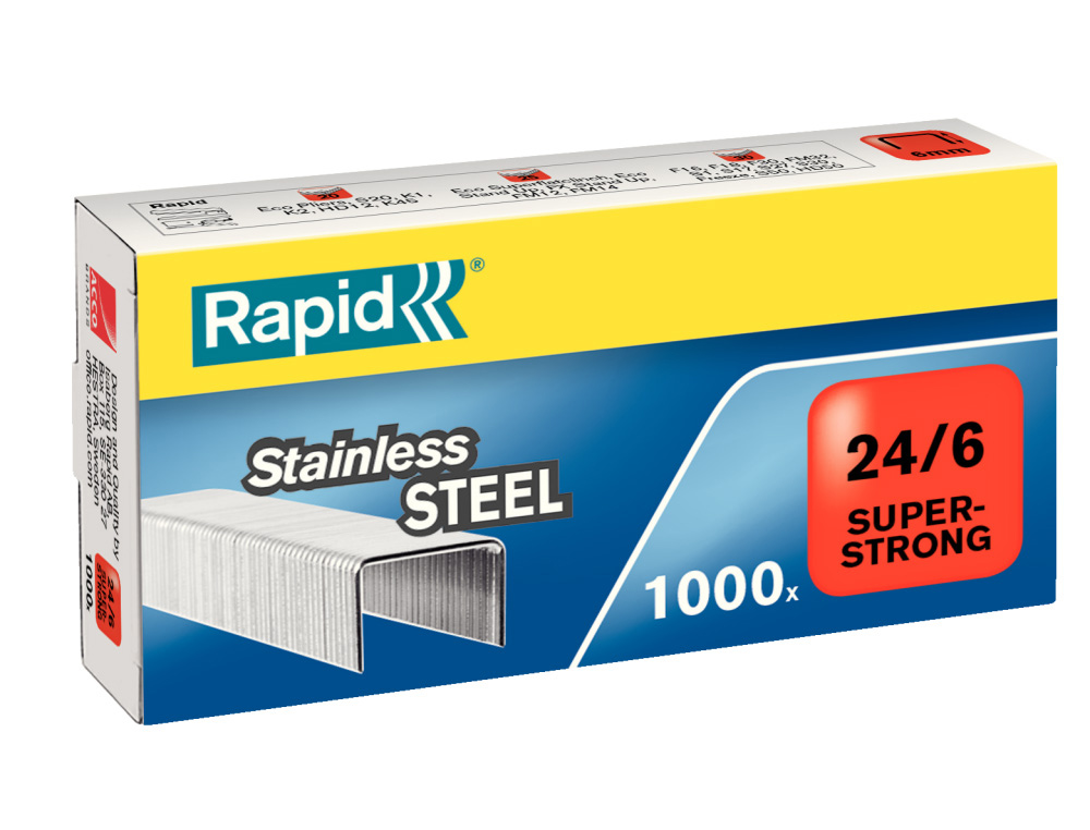 [241172] Grapas rapid 24/6 super strong acero inoxidable caja 1000 unidades