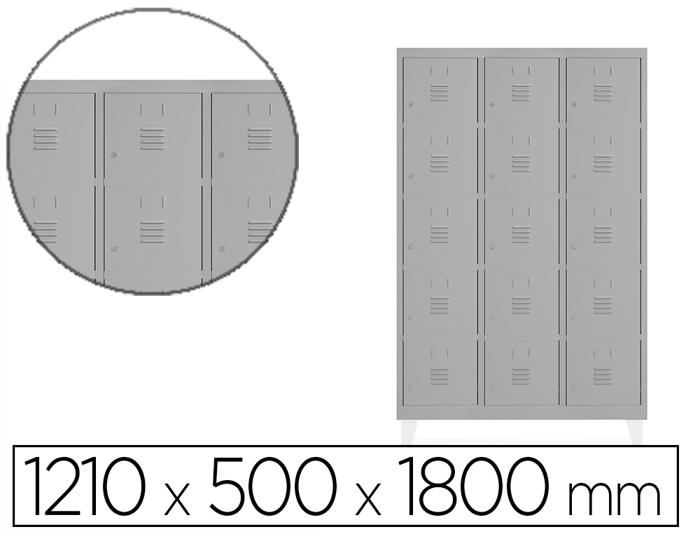 [169579] Taquilla metalica rocada 400 3 modulos x 5 puertas gris 1210x500x1800 mm