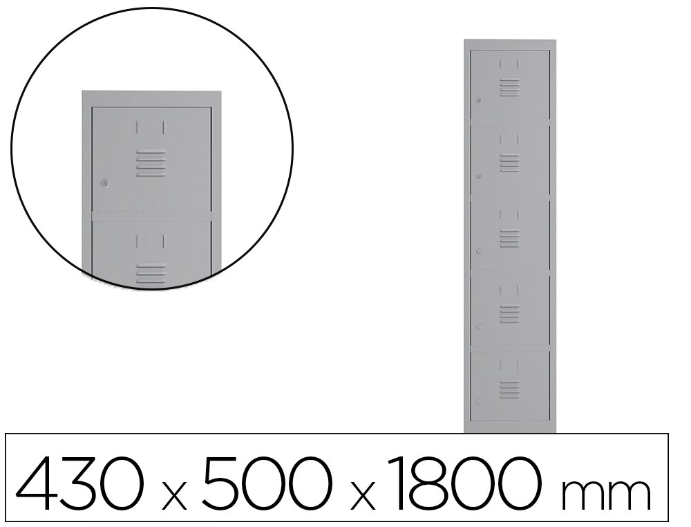 [169569] Taquilla metalica rocada 400 1 modulo x 5 puertas gris 430x500x1800 mm