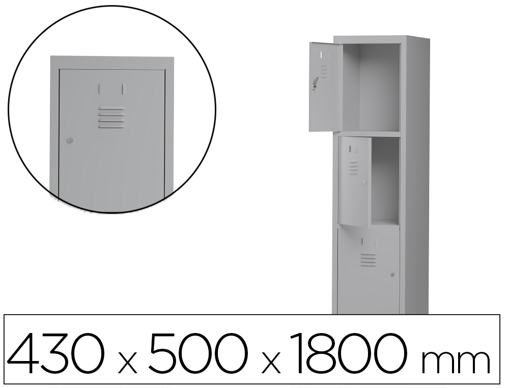 [169567] Taquilla metalica rocada 400 1 modulo x 3 puertas gris 430x500x1800 mm