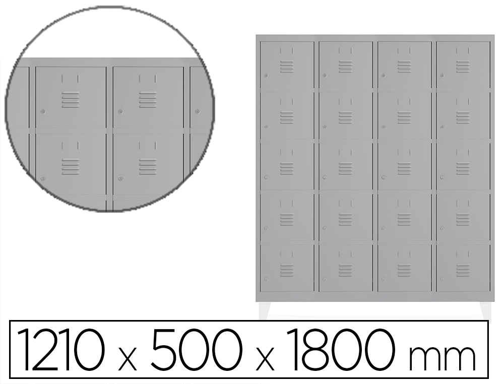 [169564] Taquilla metalica rocada 300 4 modulos x 5 puertas gris 1210x500x1800 mm