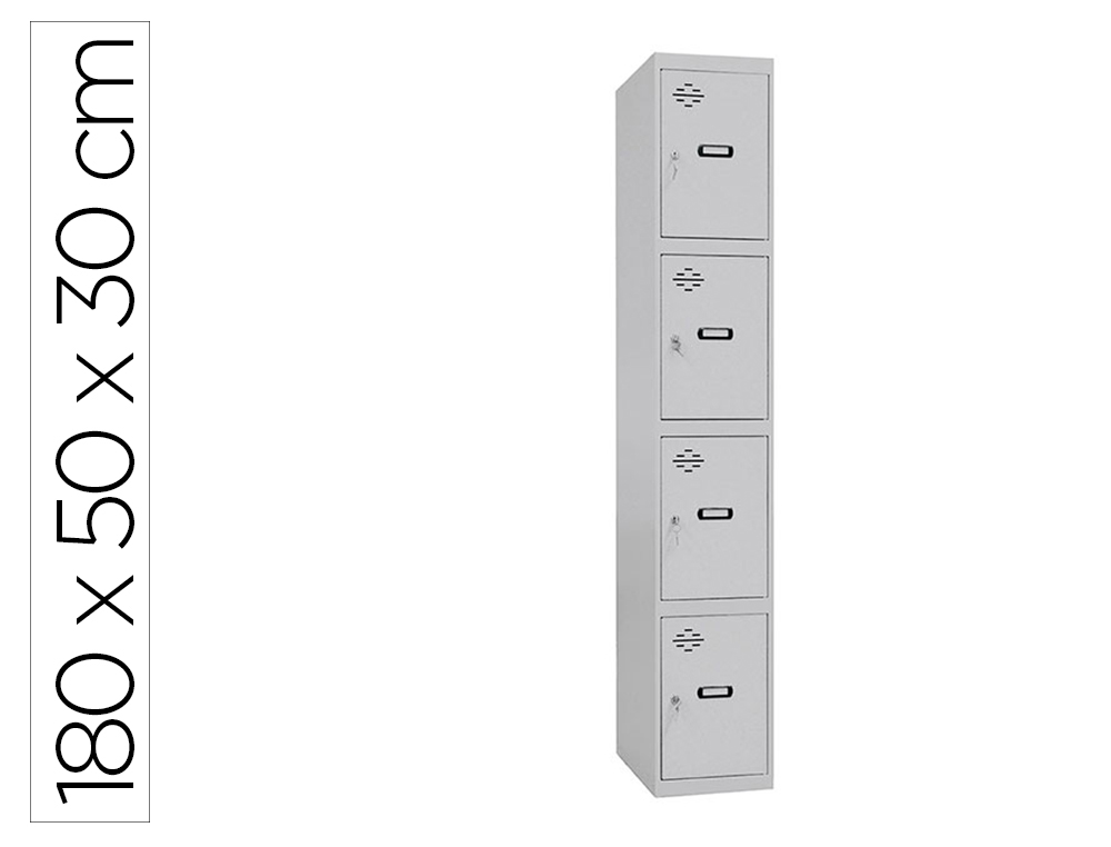 [166054] Taquilla metalica simonrack 4 puertas con cerradura montada respiradero y etiquetero gris/gris 1800x500x300 mm