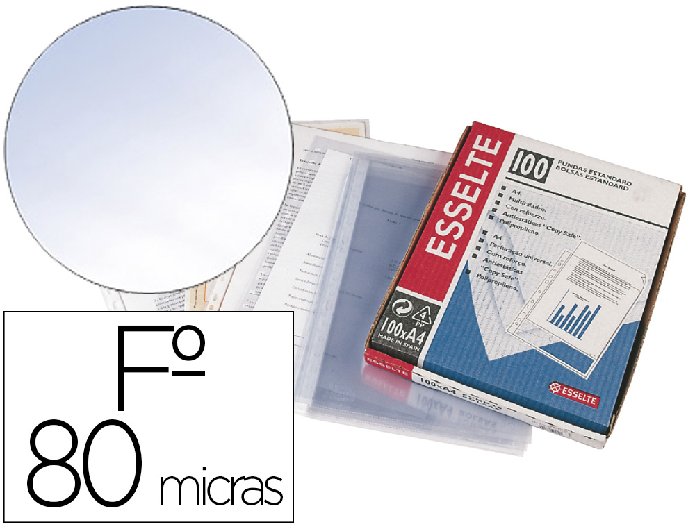 [168024] Funda multitaladro esselte folio pvc cristal 80 mc con refuerzo caja de 100 unidades