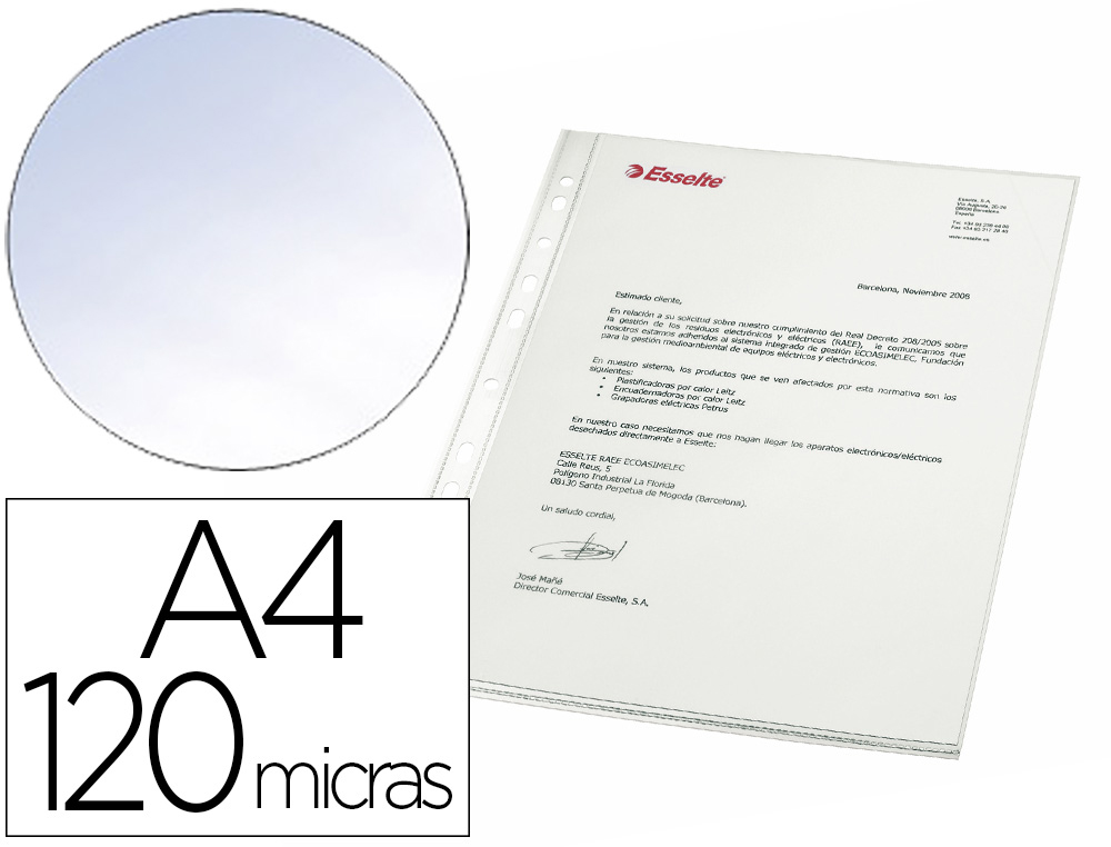 [168023] Funda multitaladro esselte din a4 polipropileno cristal 120 mc caja de 100 unidades