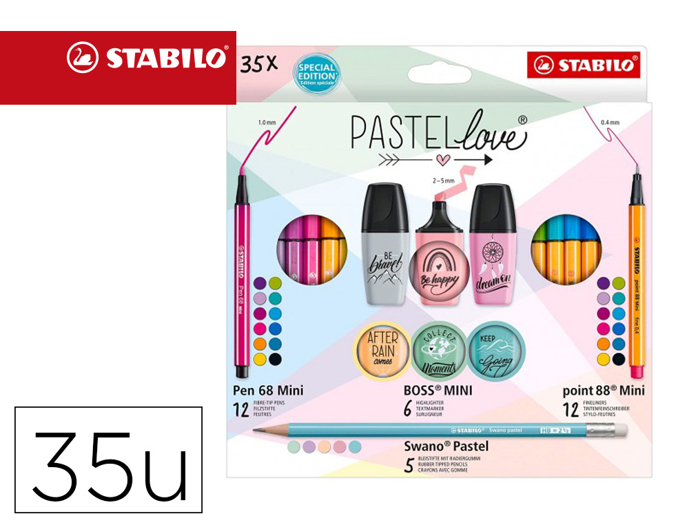 [167478] Set stabilo pastel love mini world pen 68 / point 88 / boss / swano 35 unidades surtidas