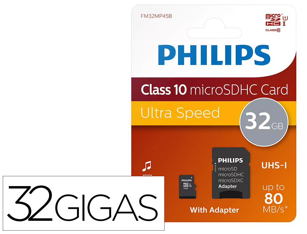 [169877] Memoria sdhc micro philips 32gb class 10 con adaptador