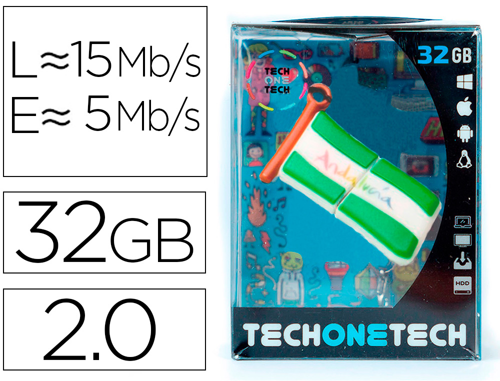 [161847] Memoria usb tech on tech bandera andalucia 32 gb