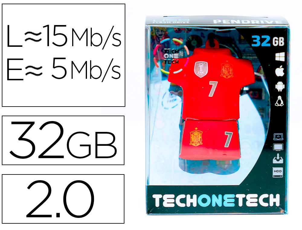 [161834] Memoria usb tech on tech seleccion futbol españa mundial brasil 32 gb