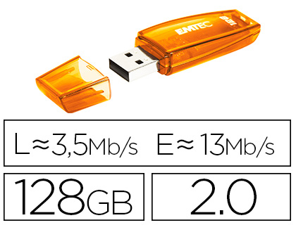 [156214] Memoria usb emtec flash c410 128 gb 2.0 naranja