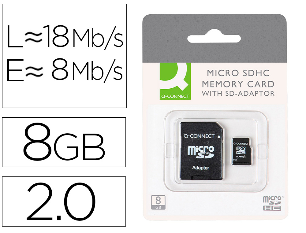 [72648] Memoria sd micro q-connect flash 8 gb clase 4 con adaptador