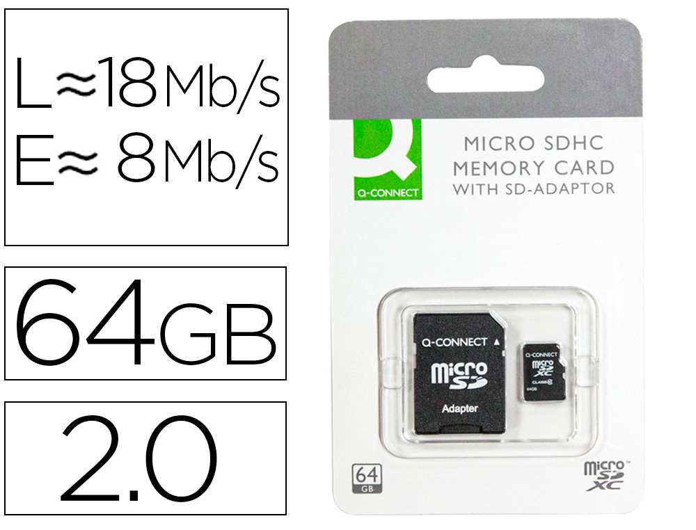 [68118] Memoria sd micro q-connect flash 64 gb clase 10 con adaptador