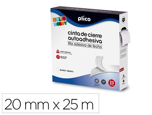 [77573] Cinta de cierre adhesiva plico velcro blanco 20mm x 25m