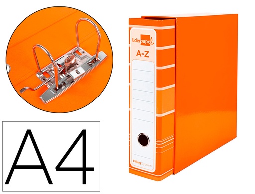 [79778] Archivador de palanca liderpap el a4 filing system forrado sin rado lomo 80mm naranja con caja y compresor metalico