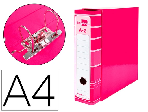 [79777] Archivador de palanca liderpap el a4 filing system forrado sin rado lomo 80mm rosa con caja y compresor metalico