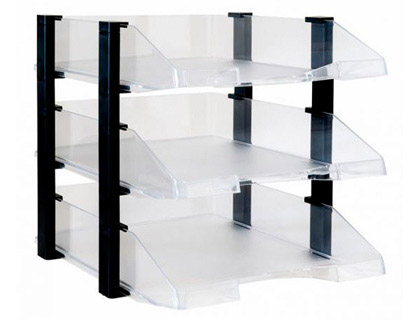 [75227] Bandeja sobremesa archivo 2000 plastico transparente con elevadores negro conjunto de 3 bandejas 280x285x350 mm