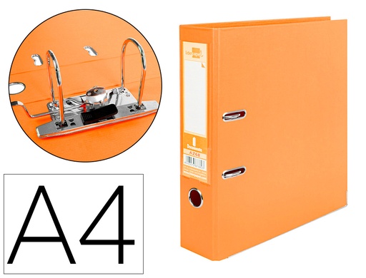 [72783] Archivador de palanca liderpapel a4 documenta forrado pvc con rado lomo 75mmnaranja compresor metalico