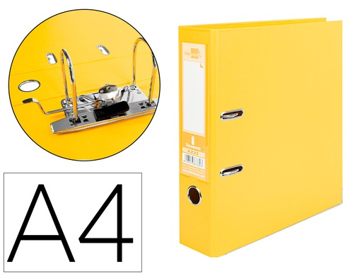 [32056] Archivador de palanca liderpapel a4 documenta forrado pvc con rado lomo 75mm amarillo compresor metalico