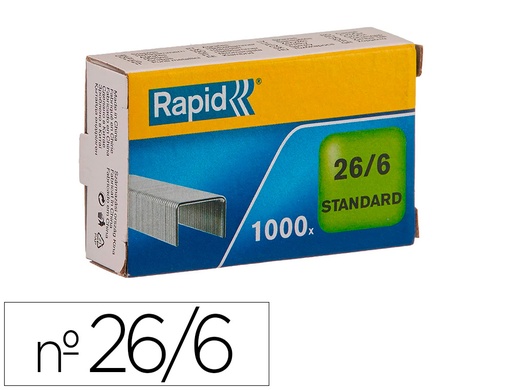 [166521] Grapas rapid 26/6 mm galvanizada caja de 1000 unidades