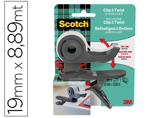 [167272] Portarrollo scotch clip & twist incluye 1 cinta scotch magic 8,89 mt x 19 mm