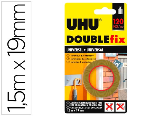 [160443] Cinta adhesiva uhu doublefix marron doble cara extra fuerte 1,5 mt x 19 mm