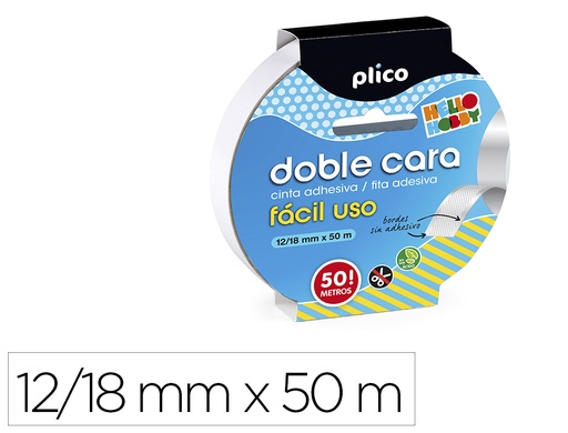 [153623] Cinta adhesiva plico doble cara facil uso 50 mt x 12/18 mm