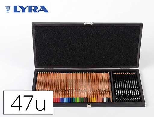 [167974] Set dibujo lyra estuche de madera con 47 piezas surtidas