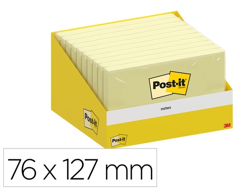 [171313] Bloc de notas adhesivas quita y pon post-it 76x127 mm 100 hojas amarillo canario retractilado individualmente