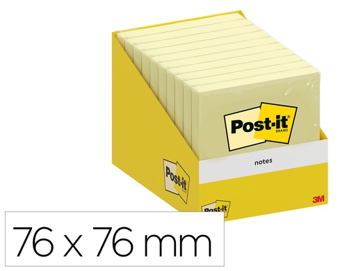 [171312] Bloc de notas adhesivas quita y pon post-it 76x76 mm 100 hojas amarillo canario retractilado individualmente