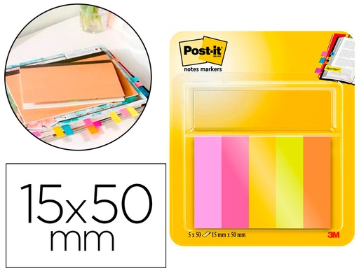 [166181] Bloc de notas adhesivas quita y pon post-it mininotas energetic colour 15 x 50 mm 50 hojas pack de 5 unidades