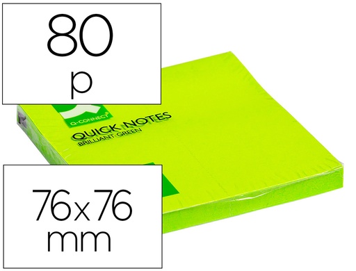 [29132] Bloc de notas adhesivas quita y pon q-connect 76x76 mm verde neon 80 hojas