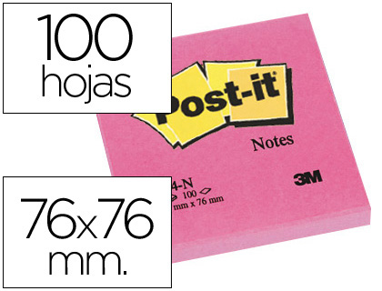 [27301] Bloc de notas adhesivas quita y pon post-it 76x76 mm fucsia neon con 100 hojas