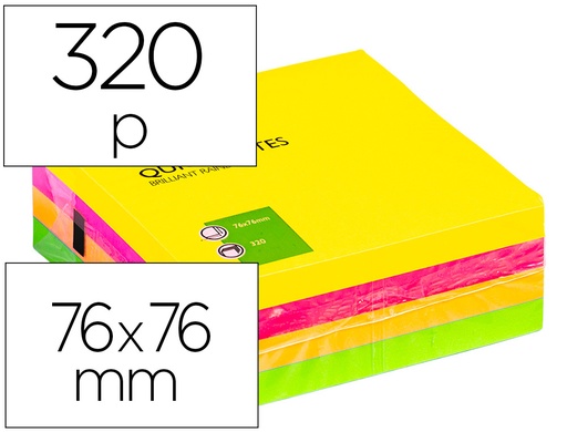 [25948] Bloc de notas adhesivas quita y pon q-connect 76x76 mm fluorescente con 320 hojas