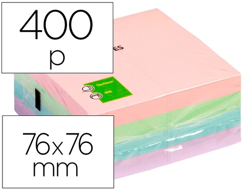 [25947] Bloc de notas adhesivas quita y pon q-connect 76x76 mm pastel con 400 hojas